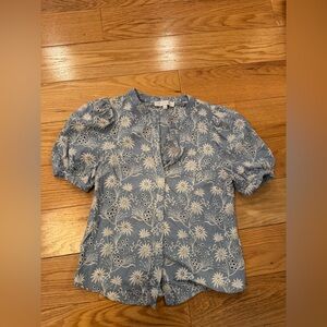 Sugarlips Light Blue Eyelet Embroidered Top